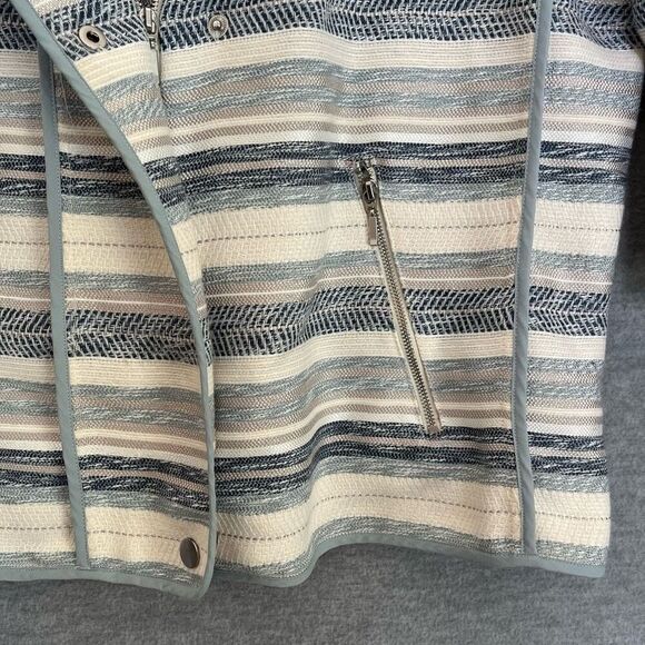 Chico's Striped Moto Jacket Womens XL 3 Tapestry Textured Zip Jacket Blue Silver - Picture 7 of 14